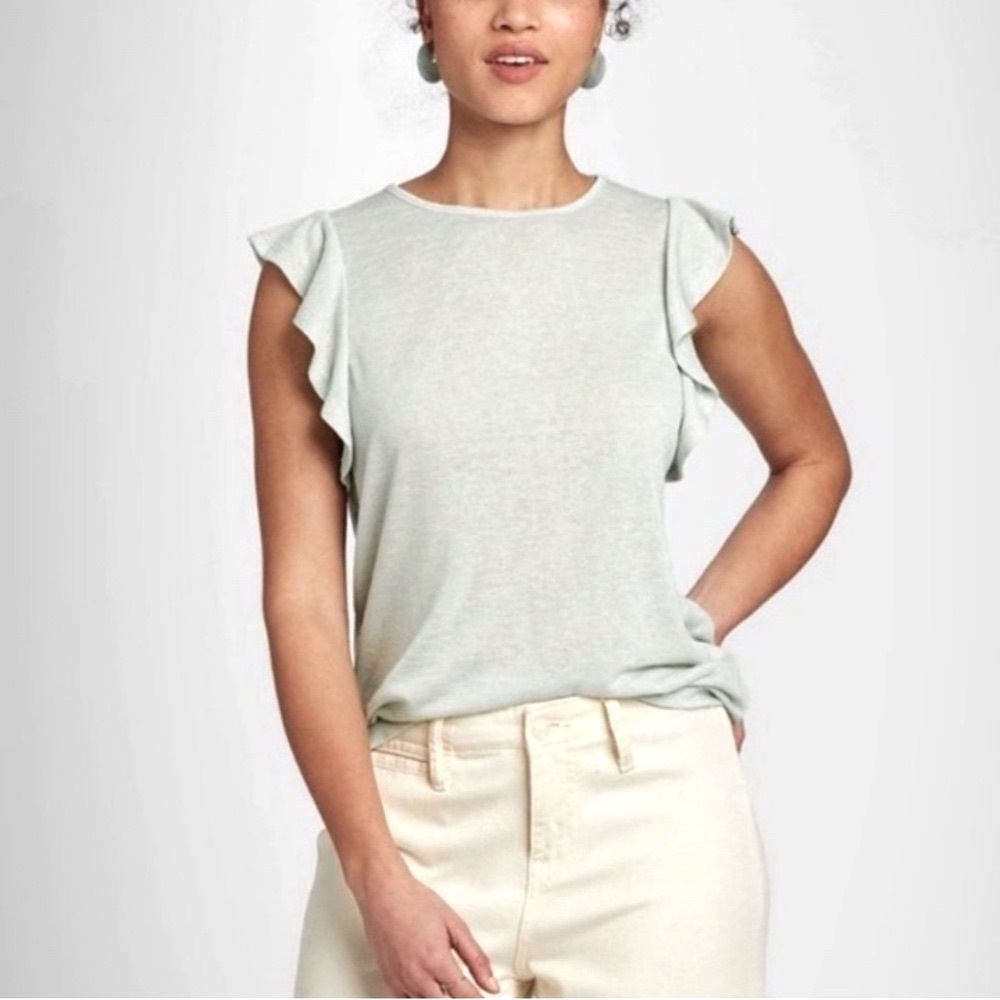 🎁Like New A New Day Mint Green/Gray Ruffle Shortsleeve Top- Size: XL